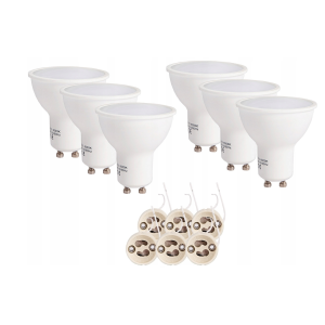 6x Żarówka LED GU10 3W NEUTRALNA + GNIAZDA ADAPTER